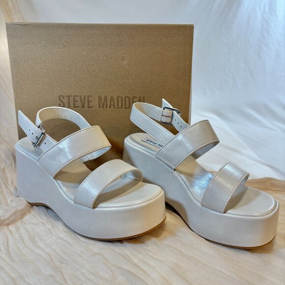 Steve Madden Women's Bone Pearlescence Platform Sandals Size 7 - Picture 1 of 10